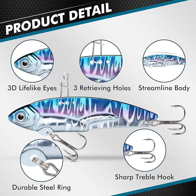 TRUSCEND Vibespinner Easy Catch Fishing Lures with BKK Hooks, Tail Spinner Baits with 4 Actions, Vibrating Swimming Flashing & Jigging for More Bites, Spoon Lures for Bass Trout Crappie Walleye Pike