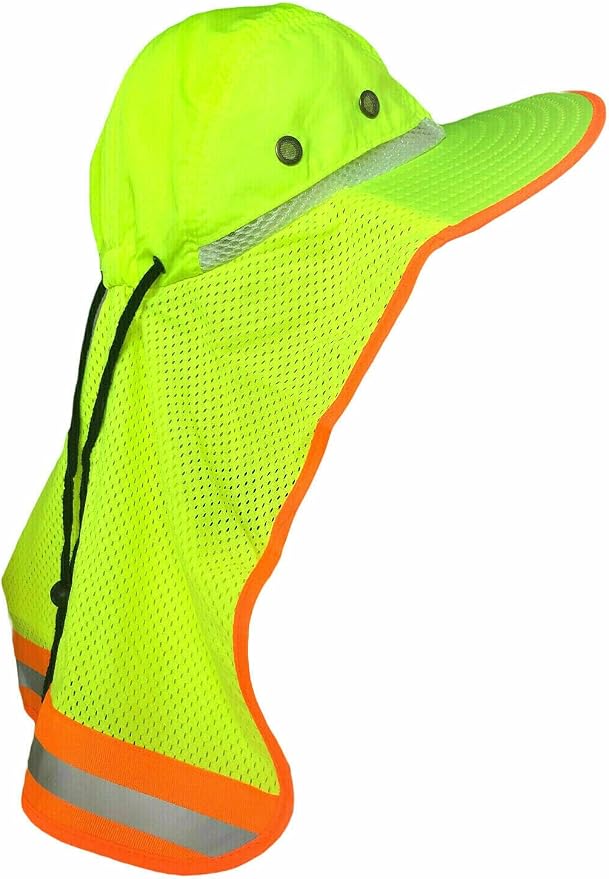 Men High Visibility Reflective Sun Hat with Neck Flap Wide Brim Boonie Hat Bucket Cap