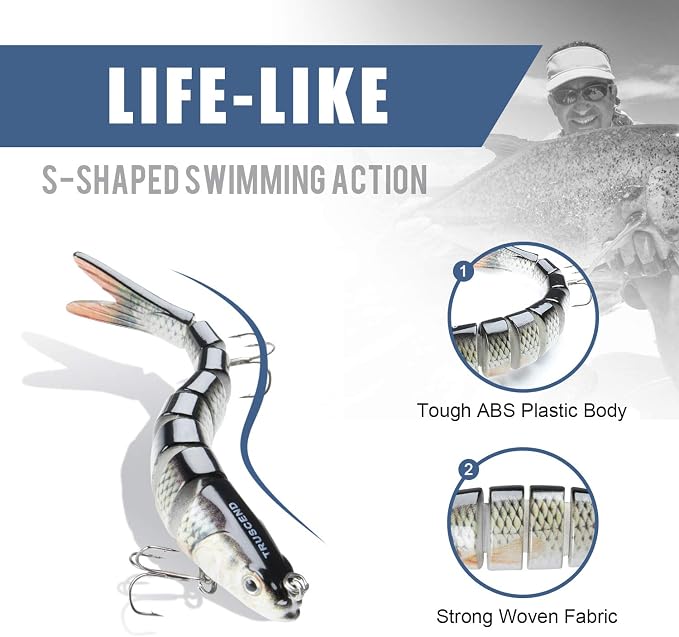 TRUSCEND Swimmax Easy Catch Fishing Lures with BKK Hooks, Wiggling, Vibrating, Rattling and Gurgling for More Bites, Heavy-Duty Dyneema Fiber Jointed Swimbaits for Bass, Trout, Crappie, Walleye, Pike