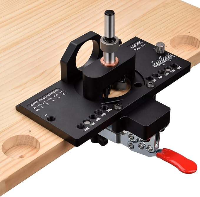 GOINGMAKE Metal Concealed Hinge Jig with Quick Clamp and Dust Vacuum Adapter - 35mm Cabinet Hinge Drilling Jig for Woodworking Door Cabinet Hinges Mounting Tool