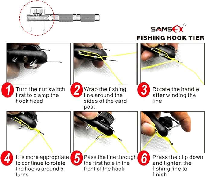 SAMSFX Fishing Stainless Steel Hook Tier, Knot Tying Tool, Loop Tyer, Hook Remover and Zinger Retractors Combo
