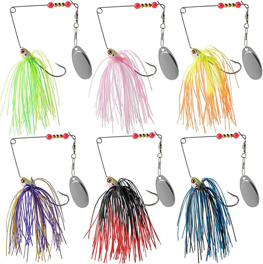 Spinner Baits for Bass Fishing 3/8oz, 6 Pcs Freshwater Fishing Lures Kit, Premium Spinnerbaits for Walleye, Crappie, Salmon & Pike