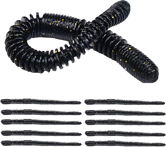 10Pcs/4.7'' Worms for Bait Bass Fishing, Soft Lures Plastic Noodle Wacky Worm Earthworm Silicone Threaded Bait for Ned rig, Fishing Lure Kit for Freshwater Saltwater