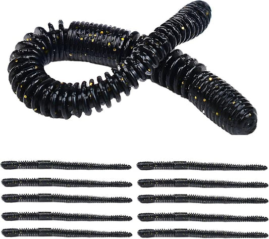 10Pcs/4.7'' Worms for Bait Bass Fishing, Soft Lures Plastic Noodle Wacky Worm Earthworm Silicone Threaded Bait for Ned rig, Fishing Lure Kit for Freshwater Saltwater