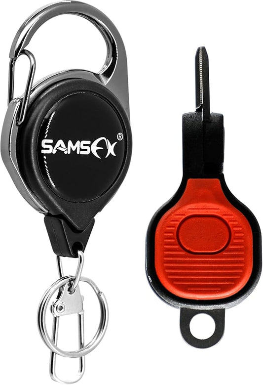 SAMSFX Fishing Nipper with Retractable Tether, Stainless Steel Blades that Cut Braid, Mono and Fluoro Lines, SNIP, Fishing Line Cutters (Red)