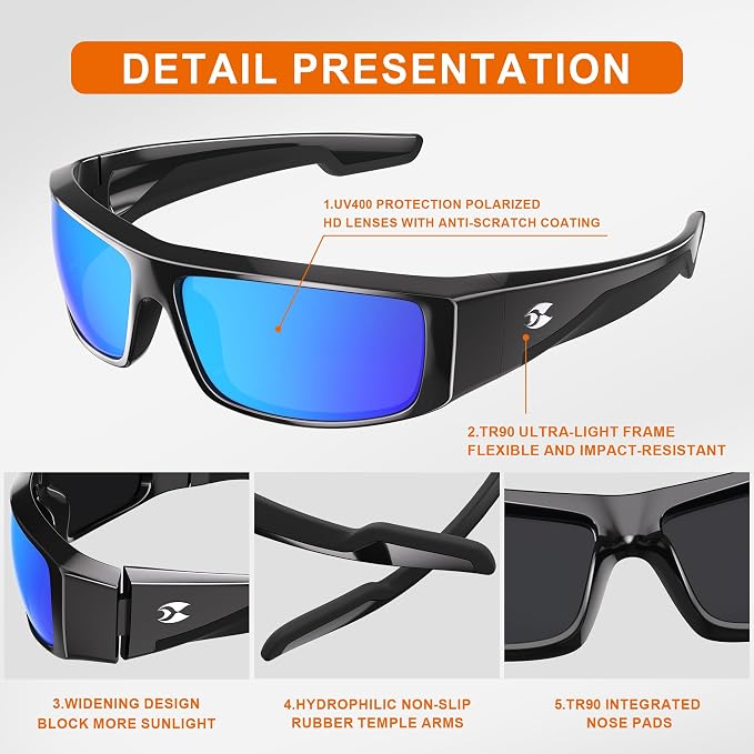 suoso Polarized Fishing Sunglasses for Men: Women UV400 Protection Wrap Around Sports Sun Glasses for Golf Driving Cycling