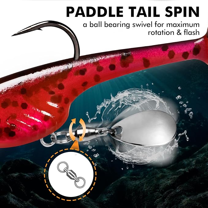 TRUSCEND Duramax Pre-Rigged Fishing Lures with BKK Jig Hooks, 10X Tear-Resistant TPE Soft Swimbaits for Bass Striper Trout Crappie Walleye Grouper, Lifelike Fishing Baits for Saltwater and Freshwater