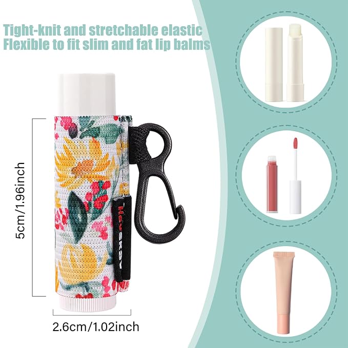 HEYSKAY 8PCS Lip Balm Keychain Holder Compatible with Chapstick, Stocking Stuffers Gifts Keychain Lip Gloss Holder Key Chain Lipstick Holder Sleeves（Floral Patterns）