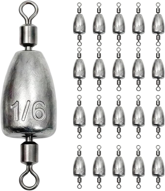Fishing Weights with Rolling Swivel Bullet Quick Set Up Drop Shot Sinkers Streamlined Lead Fishing Sinkers for Freshwater Saltwater Catfish Bass Casting Fishing and Bottom Fishing Rigs