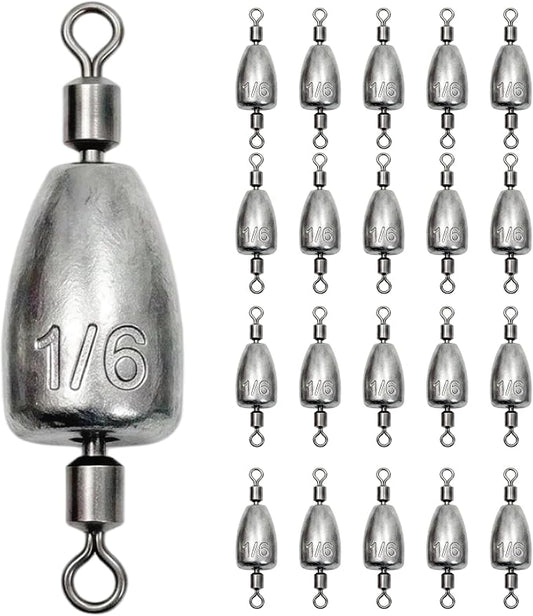Fishing Weights with Rolling Swivel Bullet Quick Set Up Drop Shot Sinkers Streamlined Lead Fishing Sinkers for Freshwater Saltwater Catfish Bass Casting Fishing and Bottom Fishing Rigs