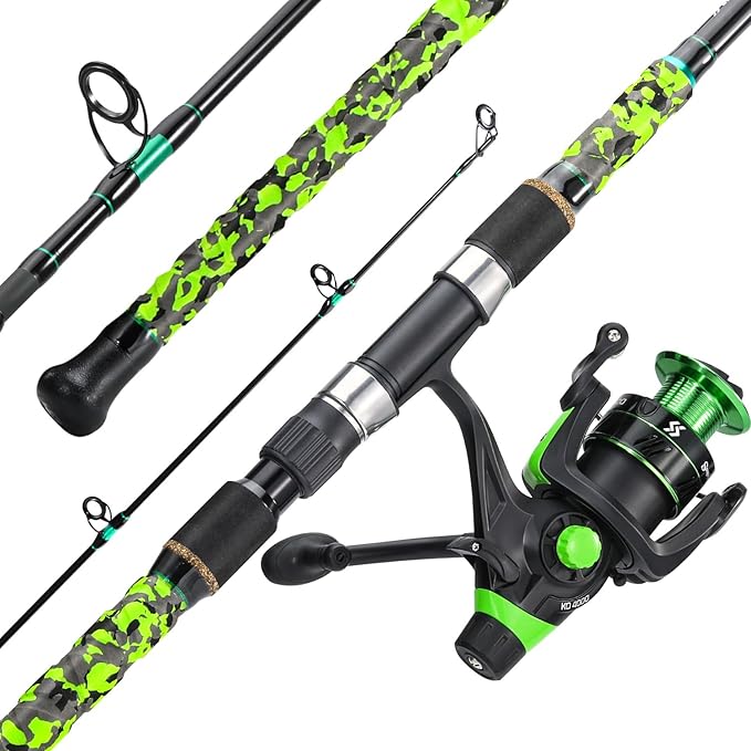 Sougayilang 3 Piece Surf Fishing Rod Combo Medium/Heavy Travel Spinning Rod with 5000 Size Reel Baitfeeder Combo(9'/10'/11'12')