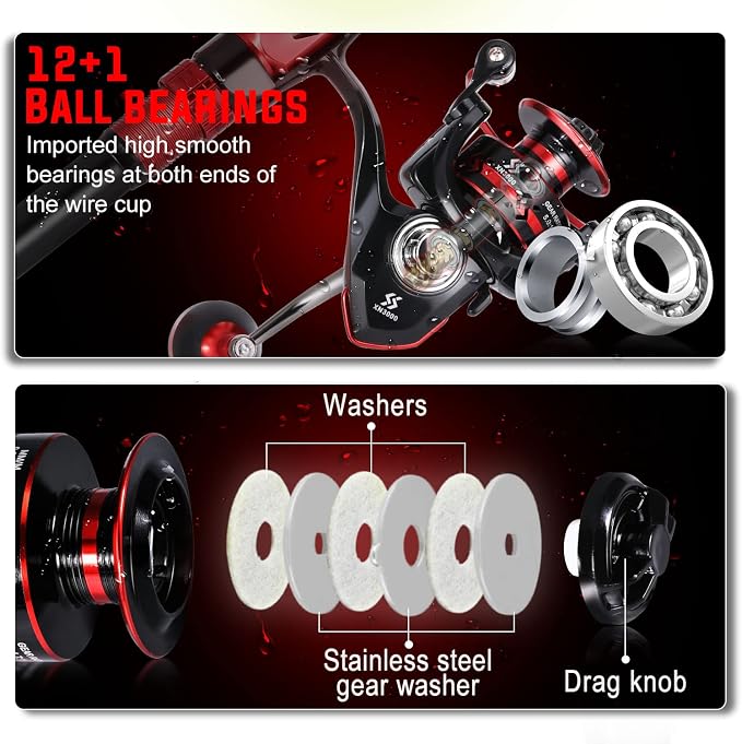 Sougayilang Fishing Rod and Reel Combos, Telescopic Fishing Pole with 12+1BB Spinning Reel for Travel Saltwater Freshwater Fishing-1.8M Rod with 2000 Reel