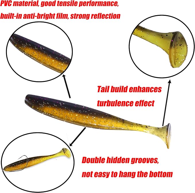 Fishing Soft Plastic Lures, Paddle Tail Swim Baits for Bass Fishing,Paddle Tail Swimbaits for for Bass Trout Walleye Lures, 30/50pcs Soft Plastic Baits with Box