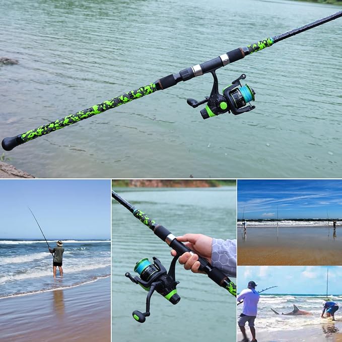 Sougayilang Surf Spinning Fishing Rod Carbon Travel Surf Rod M/MH 3 Piece Spinning Fishing Rod 9'/10'/11'/12'