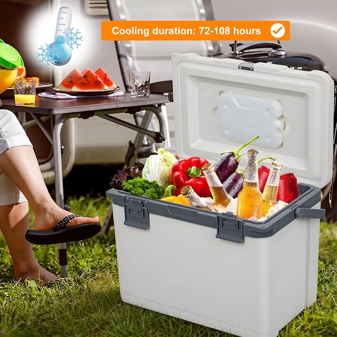 Ultra-Light 30 Quart Hard Cooler Insulated Portable Ice Chest Box for Drink, Beverage, Beach, Camping, Picnic, Fishing, Boat, Barbecue, 30% Lighter Than Rotomolded Coolers Keeps Ice for 3+ Days