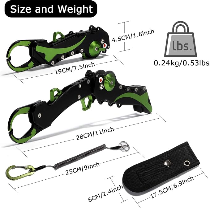 Night Cat Folding Fishing Lip Gripper Grabber Grip with Sheath Foldable Collapsible Fish Holder Control Accessories Portable Lightweight Aluminium Alloy 110lbs Loading Capacity