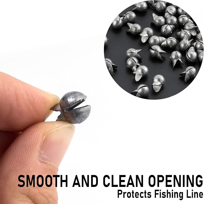 Dr.Fish 100 Pack Removable Split Shot Weights Lead Fishing Sinkers Fly Fishing Line Sinkers Reuseable Clip On Weights Freshwater Saltwater