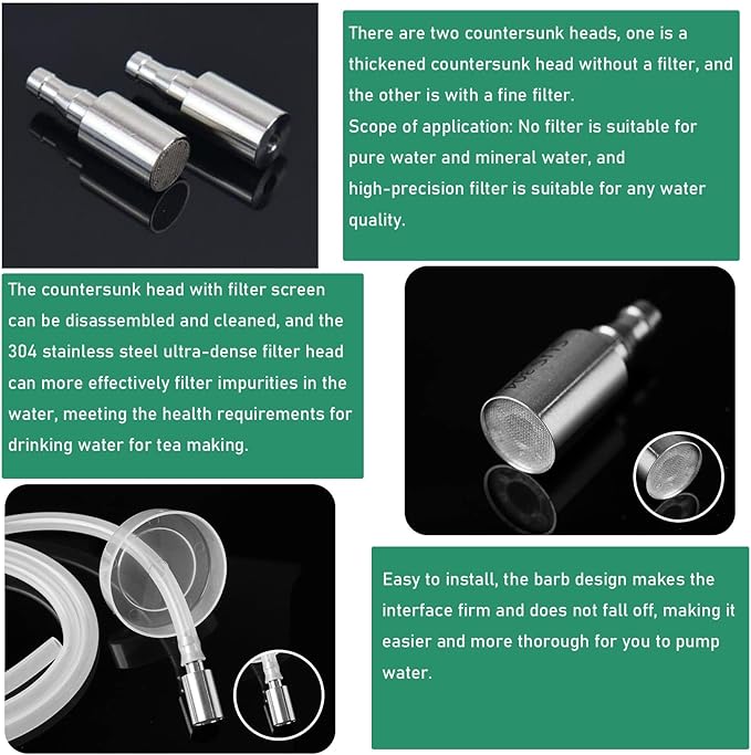 2 Pack Water Bottle Pump Tubing Sinker Tube Hose End Weights Drop Tip Stainless Steel Filter Head for 5 Gallon Water Dispenser Bottom Loading Water Cooler Heater Countertop Kongfu Tea Tray