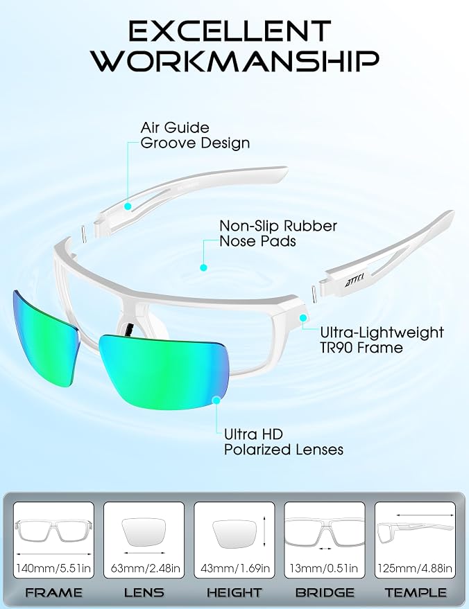ATTCL Polarized Sunglasses Men Sports: UV Protection Lightweight TR90 Frame Anti-Slip Wrap-Around for Driving Fishing Golf
