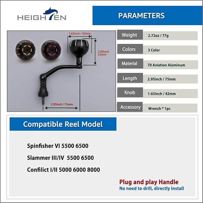 HEIGHTEN Fishing Reel Handle for Penn Spinfisher VI/Slammer III IV/Battle II III DX/Pursuit III IV/Fierce II III
