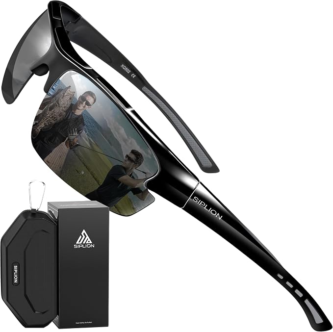 SIPLION Polarized Sunglasses Men Sports: UV400 Protection Anti-Slip Wrap-Around TR90 Frame for Driving Fishing Golf Running