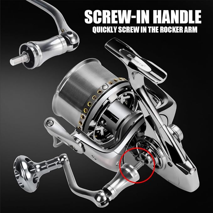 Heavy Duty Spinning Reel Metal Body with CNC Machined Spool 55LB Max Drag 8/10+1 BB Ultra Smooth 4.1/4.6/4.8:1 High Speed Gear Ratio Saltwater Freshwater Fishing Reel for 8000 to 16000 Series