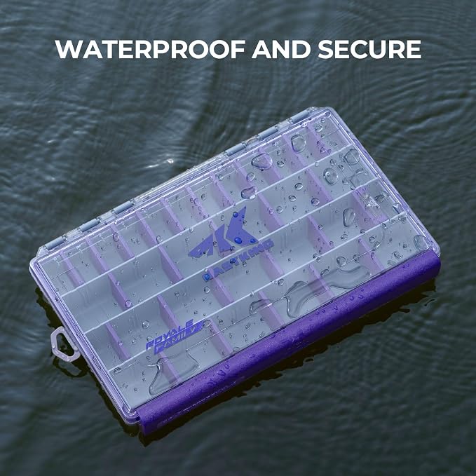 KastKing HyperSeal Waterproof Tackle Box, 3600 and 3700 Tackle Trays, Fishing Tackle Box Organizer with Removable Dividers, Lure Box and Terminal Tackle Storage,Purple