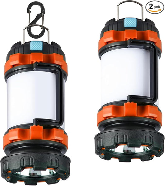BOBKID 2 Pack Camping Lantern, Outdoor LED Camping Light, Rechargeable Flashlights with 1000LM, 6 Modes, IPX5 Waterproof Portable Emergency Camp Light for Hurricane Survival - Orange
