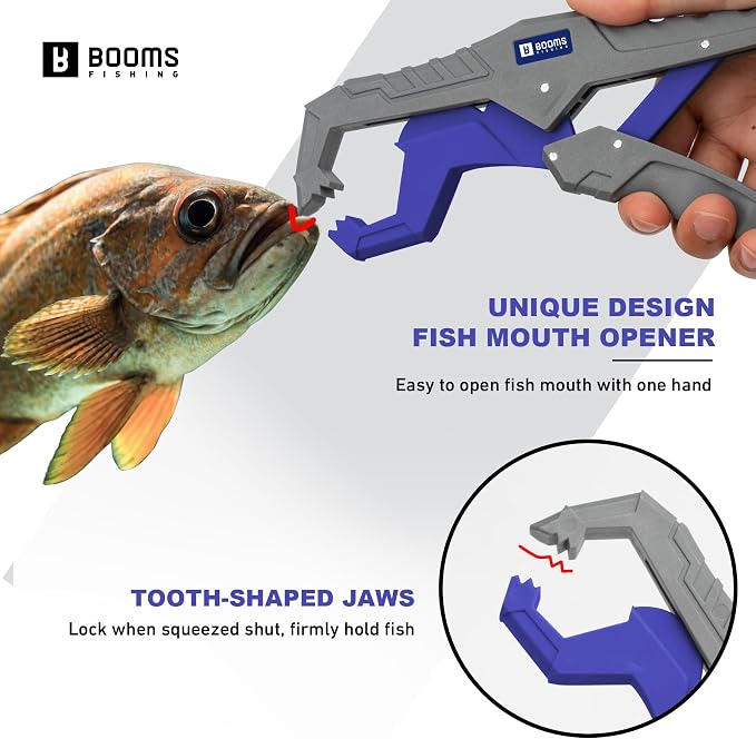 Booms Fishing G05 Lip Gripper Saltwater, 9.4" Plastic Catfish Grippers Pliers, Grabber Tool With Lanyard, Grips for Kayak Fishing Accessories, Great Holder for Caught Fish
