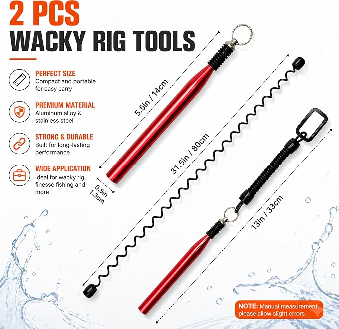 Wacky Rig Tools 2 Pcs with 320 Pcs Wacky O-Rings, Luxiv Wacky Worm Tools for Fishing Worm Rig Kits Fishing Rigging Utensil for Clip Baits Utensil with Keychain