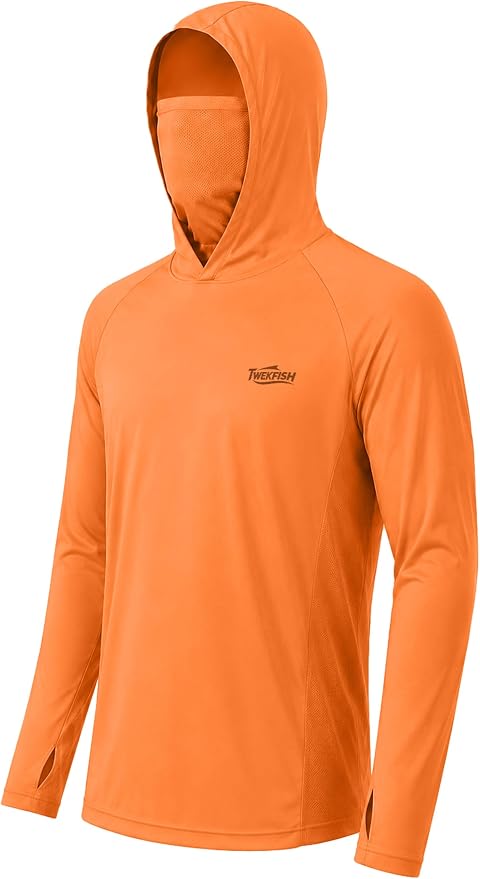 Men's UPF 50+ Long Sleeve Fishing Hoodie, UV Protection Sun Shirt with Hood Mask, Hooded Graphic Shirts for Outdoor