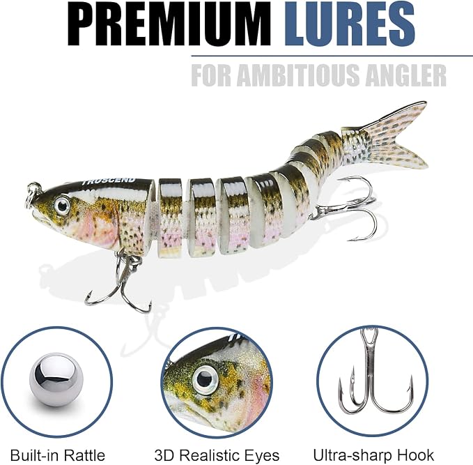 TRUSCEND Swimmax Easy Catch Fishing Lures with BKK Hooks, Wiggling, Vibrating, Rattling and Gurgling for More Bites, Heavy-Duty Dyneema Fiber Jointed Swimbaits for Bass, Trout, Crappie, Walleye, Pike