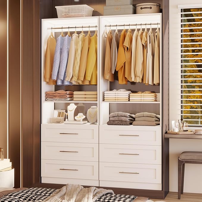 Closet Organizer System with 3 Drawers, Walk in Closet for Closet System, Modular Closet System for Small Spaces with Adjustable Hanging Rods,for Bedroom, Dorm Rooms or Apartment Living(2FT)