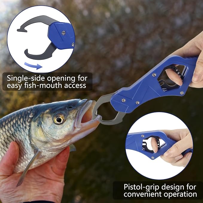 Eupheng Aluminum Pistol-Grip Fish Lip Gripper, One-Hand Operation Lightweight Fish Grabber Tool, Catfish Grippers Pliers for Lure Fishing and Kayak Fishing Accessories