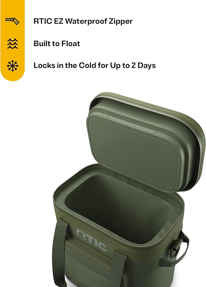 RTIC Ultra-Tough Soft Cooler Pro, Insulated, Waterproof, Leak Proof, Portable Floating Bag for Beverage, Drink, Lunch, Outdoor, Beach, Car, Camping, Picnic, Fishing, Boat