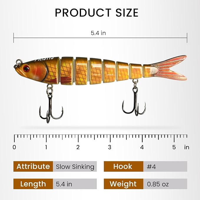 Pristis Lifelike Fishing Plugs for Bass Muskie Walleye, Slow Sinking Swimbaits for Saltwater Freshwater, Shallow Deep Diving Crank Hard Baits Lure Set with Reinforced Treble Hooks for Pike Crappie