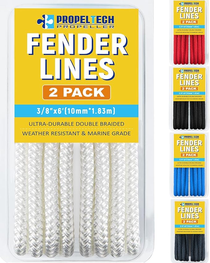 2 Pack 3/8'' x 6' Boat Fender Lines for Mooring, Docking Ties & Small Boat,Premium Marine- Grade Double Braided Nylon Boat Rope with a 5" Eyelet,Anti-Wear & Weather-Resistant-White