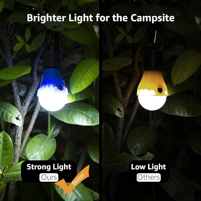 Lepro Portable LED Camping Lantern, Camping Essentials with 3 Lighting Modes, Hanging Tent Light Bulbs with Clip Hook for Camping, Hiking, Hurricane, Power Outages, Batteries Included, 4 Packs