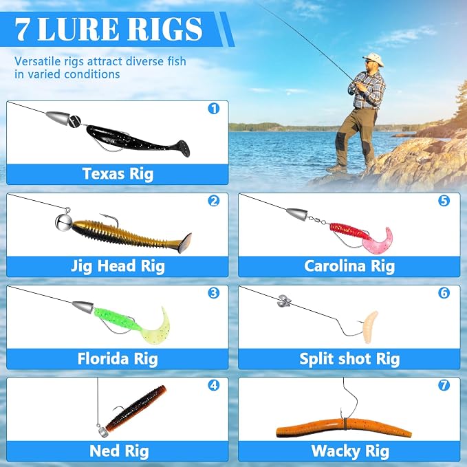 FONMANG Fishing Lures - Tackle Box with Tackle Included, Fishing Kit with VIBs, Frogs, Minnows, Soft Baits, Hooks & Weights Accessories, Freshwater Lure Kit for Bass Walleye Trout