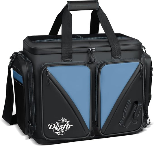 Handor Waterproof Fishing Tackle Bag, Large Saltwater Resistant Storage, 1000D PVC Material, Holds 3600 3700 Trays (Black and Blue, Medium Bag)