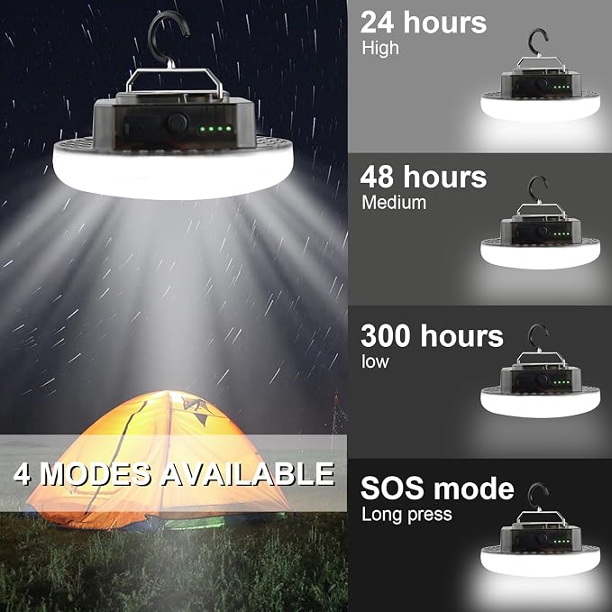 10000mAh Rechargeable 3000LM Tent Light Camping Light, 6500K 24Hours Long Play Time , Outdoor Night Market Light Night Fishing Light Emergency Lights for Hurricane (Translucent Black)