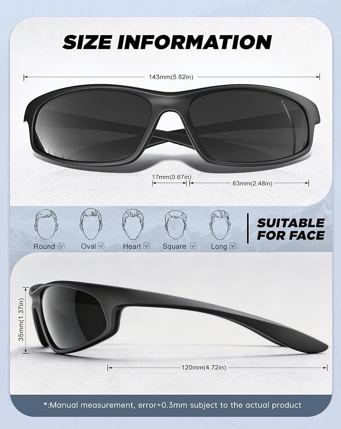 KALIYADI Mens-Sunglasses Polarized Sunglasses-Men Sports: Sport Sun Glasses for Running Cycling Fishing with UV Protection