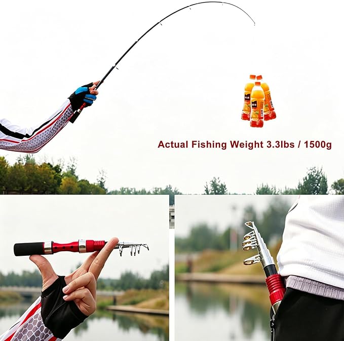 Portable Small Telescopic Fishing Rod and Reel Combo with Bag, Compact Only 9.8 Inches Collapsible Fishing Pole Kit for Saltwater and Freshwater Ice Fishing