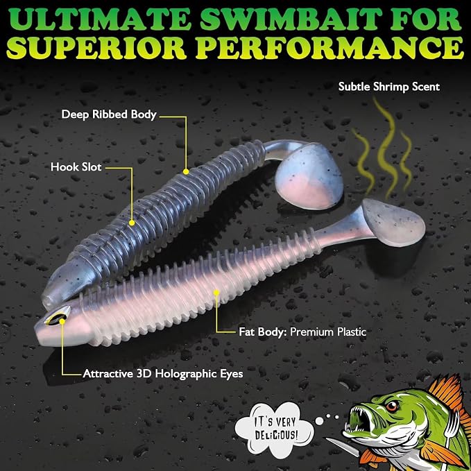 LUCKYFISHING Paddle Tail Swimbaits 10/16/20 PCS Fishing Lures Soft Plastic Lures for Trout Crappie Walleye Soft Baits for Bass Fishing Freshwater Saltwater 4.1/3.5/3/2.5 Inch
