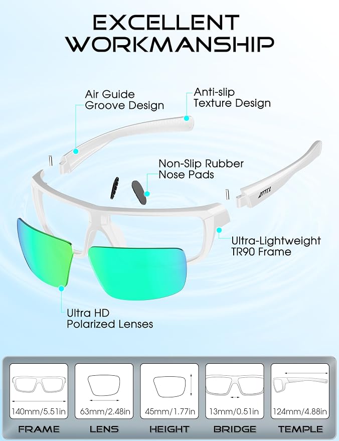 ATTCL Polarized Sunglasses Men for Fishing: UV Protection Lightweight TR90 Sports Wrap Sun Glasses Driving Golf Running