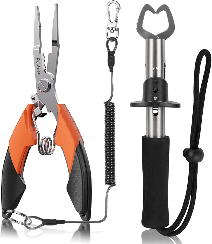 Fishing Tools Kit,Fishing Hook Remover Pliers, Fish Lip Gripper, Muti-Function Fishing Gear with Lanyard, Saltwater Resistant Fishing Accessories