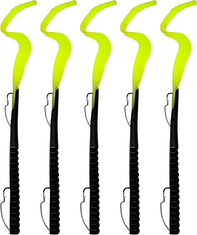 Delong Lures Fishing Lures Bass Set, 10" Pre-Rigged Weedless Swim Bait, Twister Tail Bass Fishing Lures, Extra Durable Soft Plastic Baits for Freshwater - 5 pcs Bass Baits and Lures Pack, Made in USA