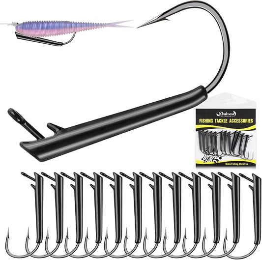 Dovesun Ozark Rig Fishing Hooks, 12PCS Weedless Weighted Jig Heads for Soft Plastics, 3/0 Texas Rig Hooks for Bass Fishing, Freshwater & Saltwater, 1/8 oz 1/4 oz 3/8 oz