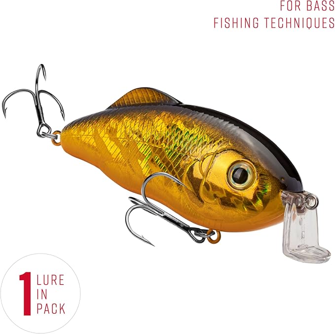 Strike King Hybrid Hunter Shallow Jr. Fishing Lure, Shallow Diving Crankbait, 90-Degree Bill, 3D Eyes, Loud Rattle, Dives 1 to 3-Feet,Size 4 & 6 Treble Hooks