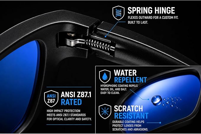 Polarized Fishing Sunglasses for Men - UV400 Protection - Lake, River, Ocean - Lightweight TR90 Frame